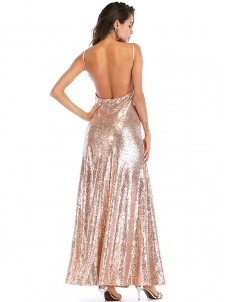 Spaghetti Strap Ankle Length Sequin Dresses 