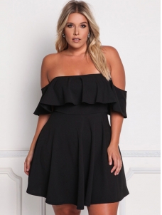 XL-3XL Off Shoulder Plus Size Dress Black