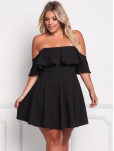 XL-3XL Off Shoulder Plus Size Dress Black