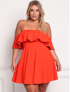 XL-3XL Off Shoulder Plus Size Dress Orange