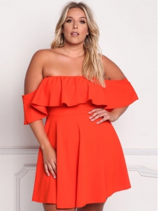 XL-3XL Off Shoulder Plus Size Dress Orange