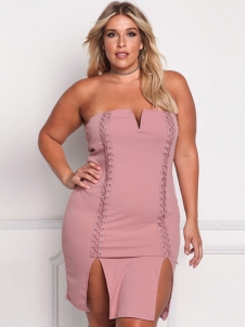 XL-3XL Off Shoulder Plus Size Dresses Pink 