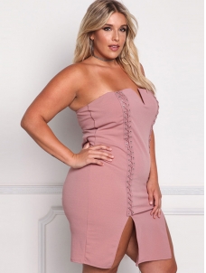 XL-3XL Off Shoulder Plus Size Dresses Pink 