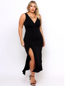 XL-3XL V Neck Maxi Plus Size Dress