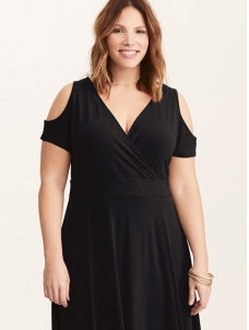 XL-3XL V Neck Plus Size Maxi Dress