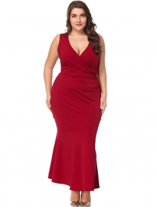 XL-5XL Plus Size Women V-Neck Dress 