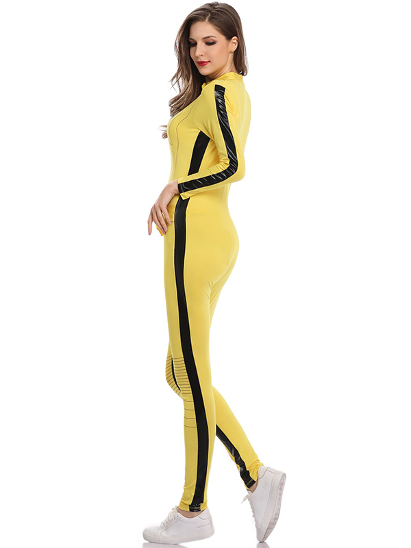 Fashion Women Yellow Jumpsuits Motorcycle Costume