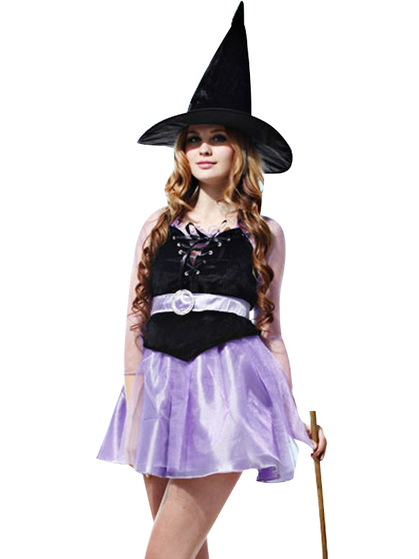 Girls Witch Halloween Costume with Hat Purple