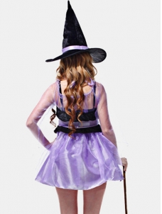 Girls Witch Halloween Costume with Hat Purple