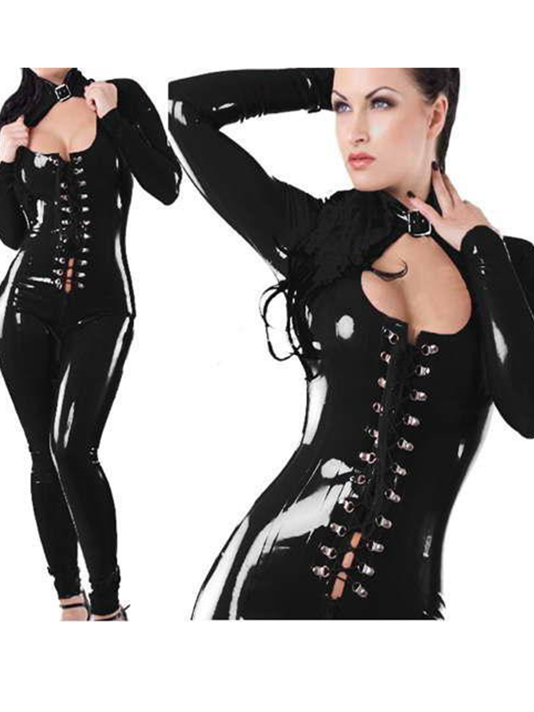 Black Fetish Gothic Faux Leather Jumpsuit