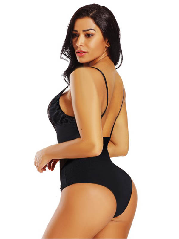 Lace Detailed Straps Silk Teddy Black