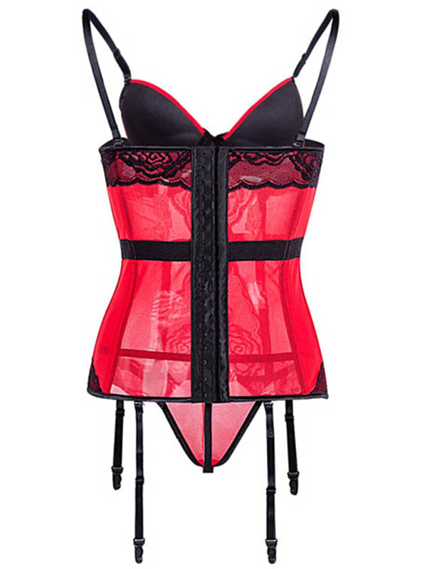 Sexy Women Straps Lace Bustier Red