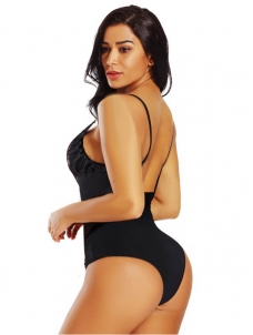 Lace Detailed Straps Silk Teddy Black