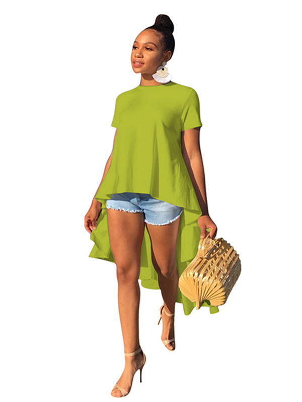 Green White Yellow Women Short Sleeve Tops