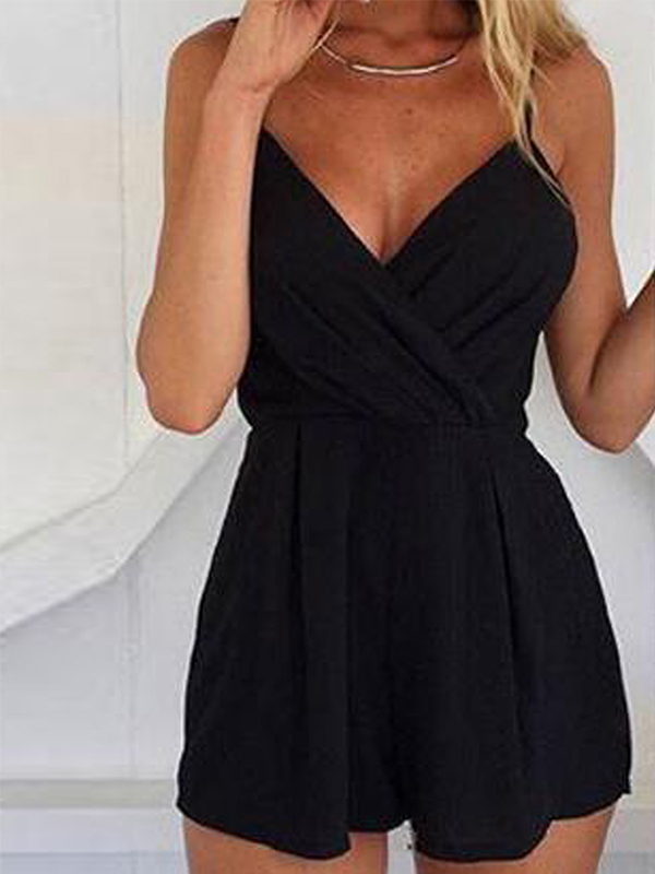 Black Spaghetti Strap V-neck Romper Playsuit