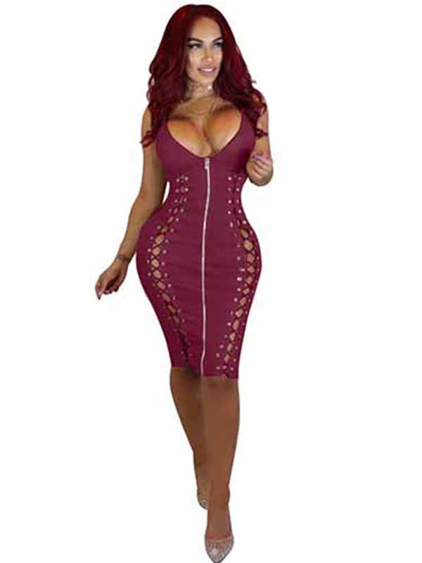 Sexy Women Hollow Out Vinyl Midi Dress