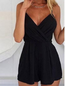 Black Spaghetti Strap V-neck Romper Playsuit