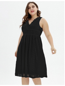 Striking White Black Wrap Hollow Out Big Size Midi Dress Lace