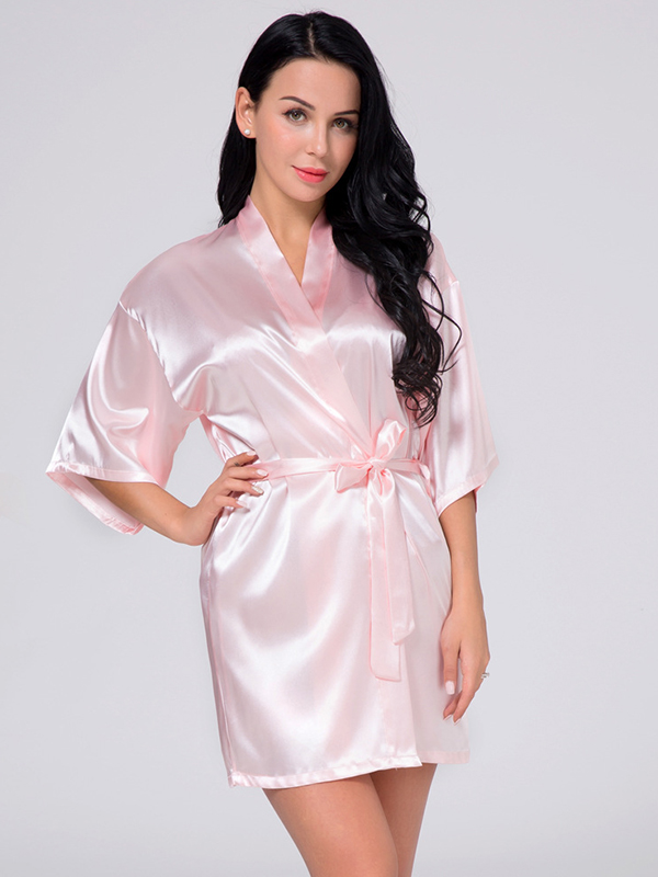 Wrist Sleeve Length Frill Satin Gown With Belt