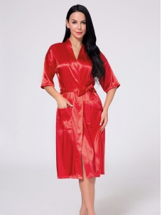 Long Sleeve Frill Satin Gown With Belt