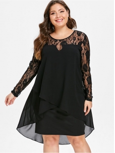 Women Plus Size Solid Lace Dress