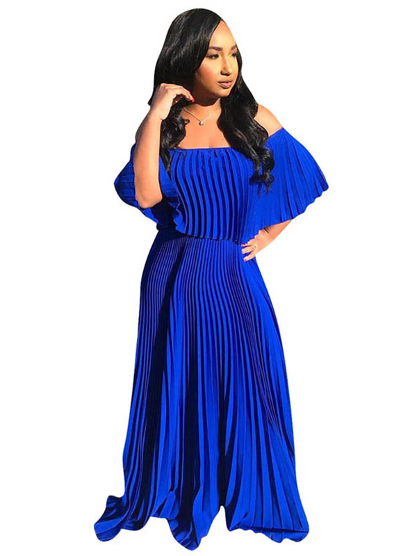 Casual Off Shouler Pleated Maxi Dress