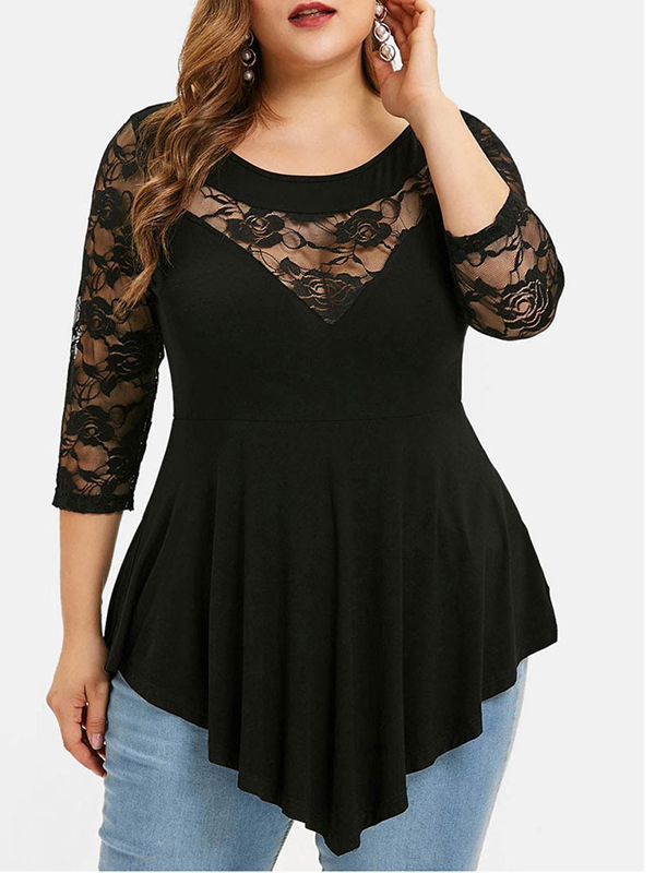 Plus Size Women Lace Long Sleeve Blouse