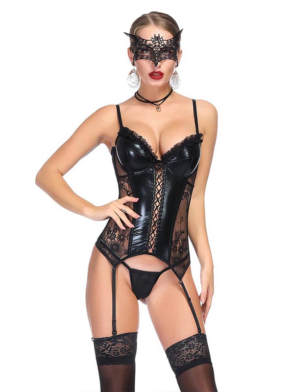 Sexy Women Lace Vinyl Corset