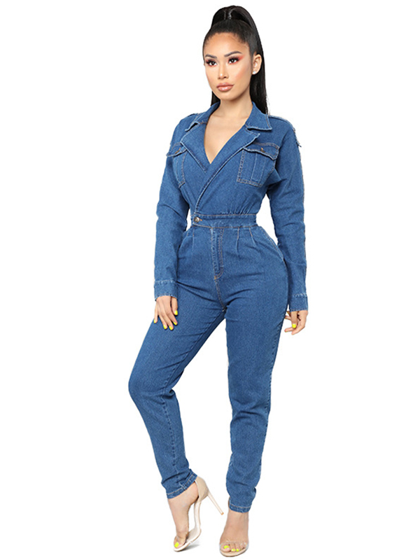 Women Denim Jumpsuit Long Sleeve