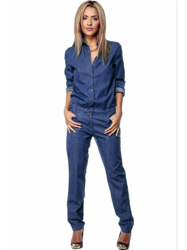 Women Long Sleeve Jeans Jumpsuit