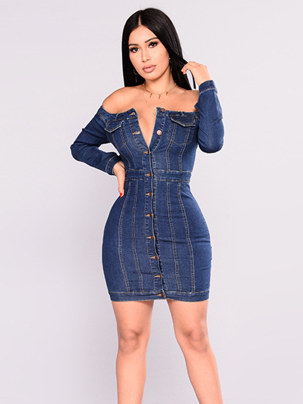 Women Off Shoulder Jeans Mini Dress