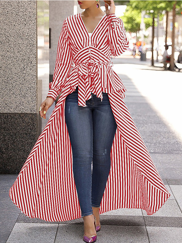 Women Striped V-Neck Blouse