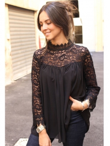 Ladies Casual Solid Black Blouse