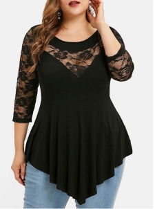 Plus Size Women Lace Long Sleeve Blouse