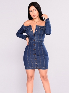 Women Off Shoulder Jeans Mini Dress