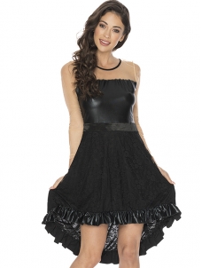 Black Mesh Insert Wetlook Party Dress