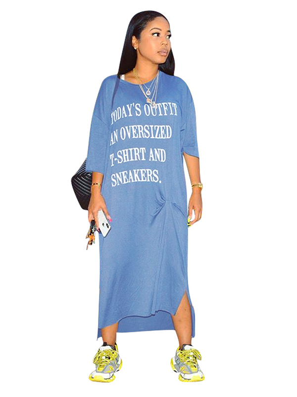 Blue Women Half Sleeve Maxi Dress