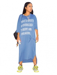 Blue Women Half Sleeve Maxi Dress