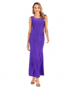 Long Dress With Chain Purple Lycra Back