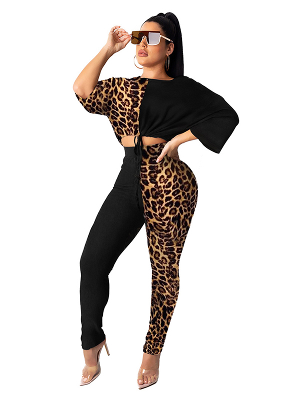 Leopard Women Half Sleeve Suits