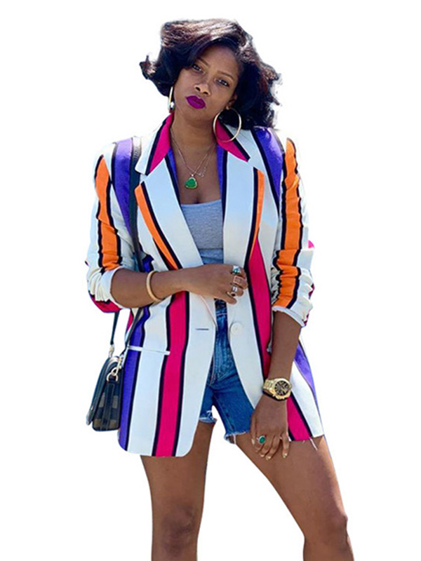 Women Strip Colorful Coat