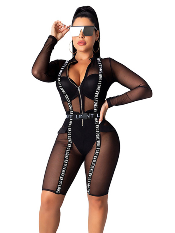 Women Zipper Transparent Jumpsuit
