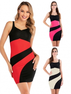 3 Color Women Bodycon Sleeveless Mini Dress