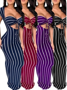 Sexy Women Strip Maxi Dress