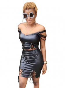 Women Vinyl Sexy Dress Set