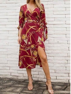 Wine Red Women V Neck Fashion Maxi Dress