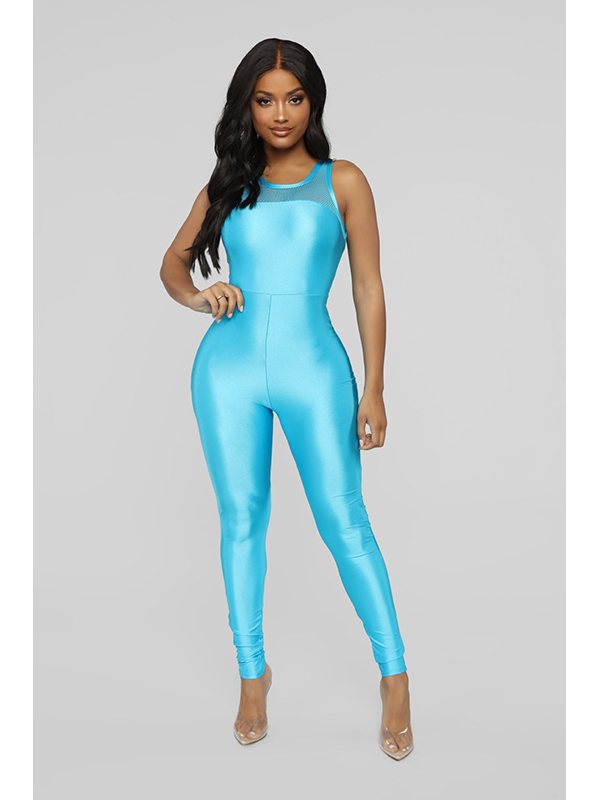 Blue Women Sleeveless Jumpsuit