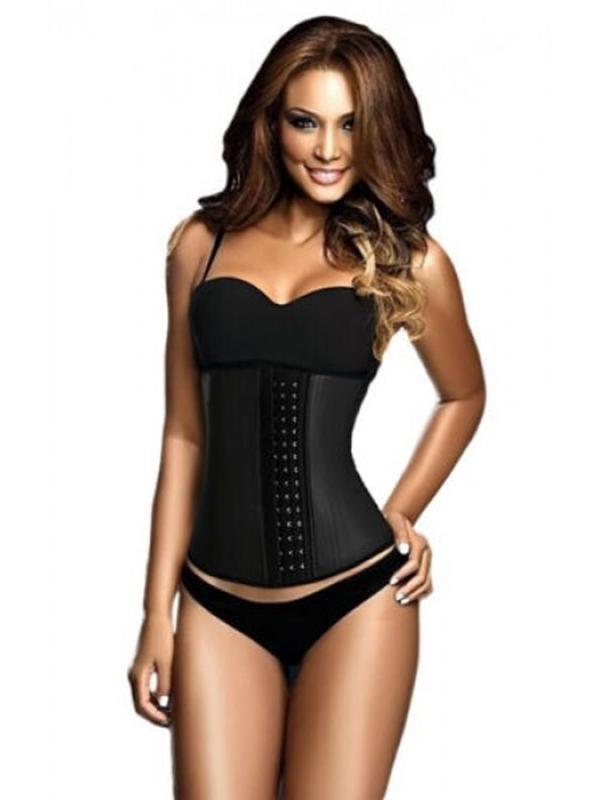 Black Latex 4 Steel Boned Waist Trainer Corset