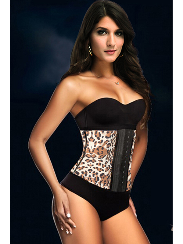 Leopard 9 Steel Boned Hook Sports Latex Waist Cinchers