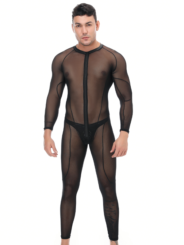 Men Transparent Sexy Mesh Jumpsuit